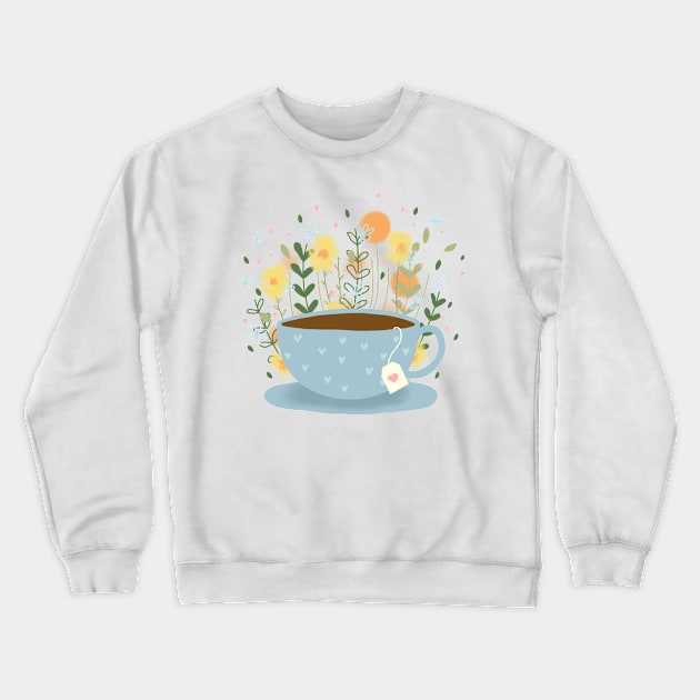 Floral Tea Crewneck Sweatshirt by KathrinLegg